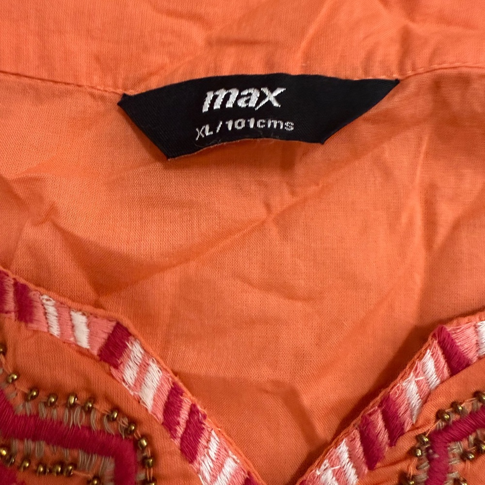 Women's Orange Embroidered V-Neck Tunic Top - Picture 5 of 7